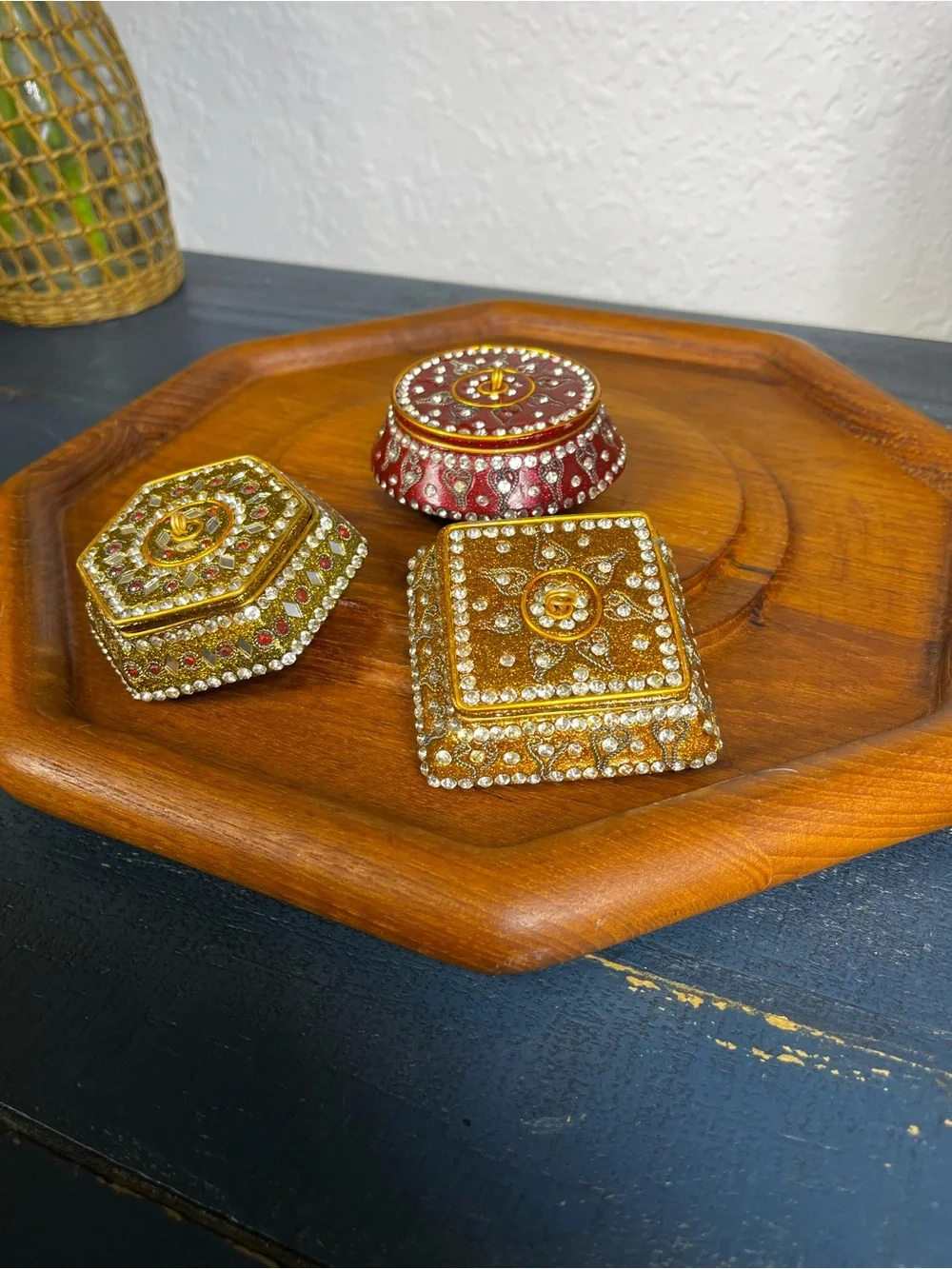 Vintage Ornate Trinket Boxes Set or Lot of 3